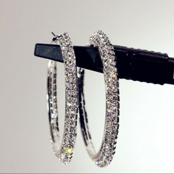 New 925 Sterling silver Hoop Diamond Earrings - Picture 5 of 5